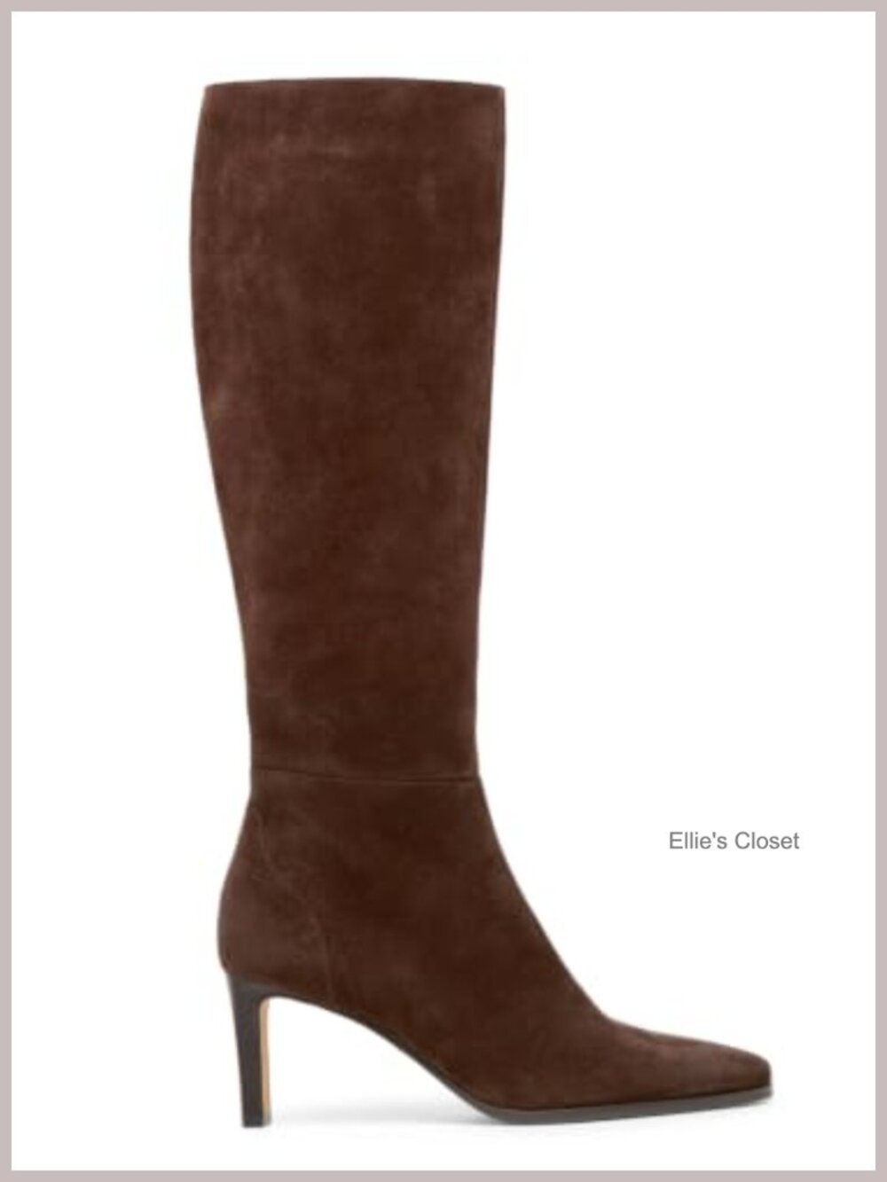 Faux Suede Knee High Boots Stacked Heel Side Zipper Pointed Toe Tall Dress Boots